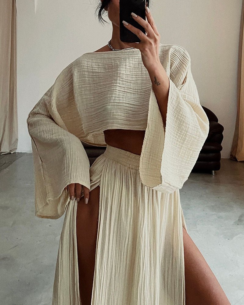 Tweedelige zomerset met cropped top en maxi-rok – SOLARA BREEZE
