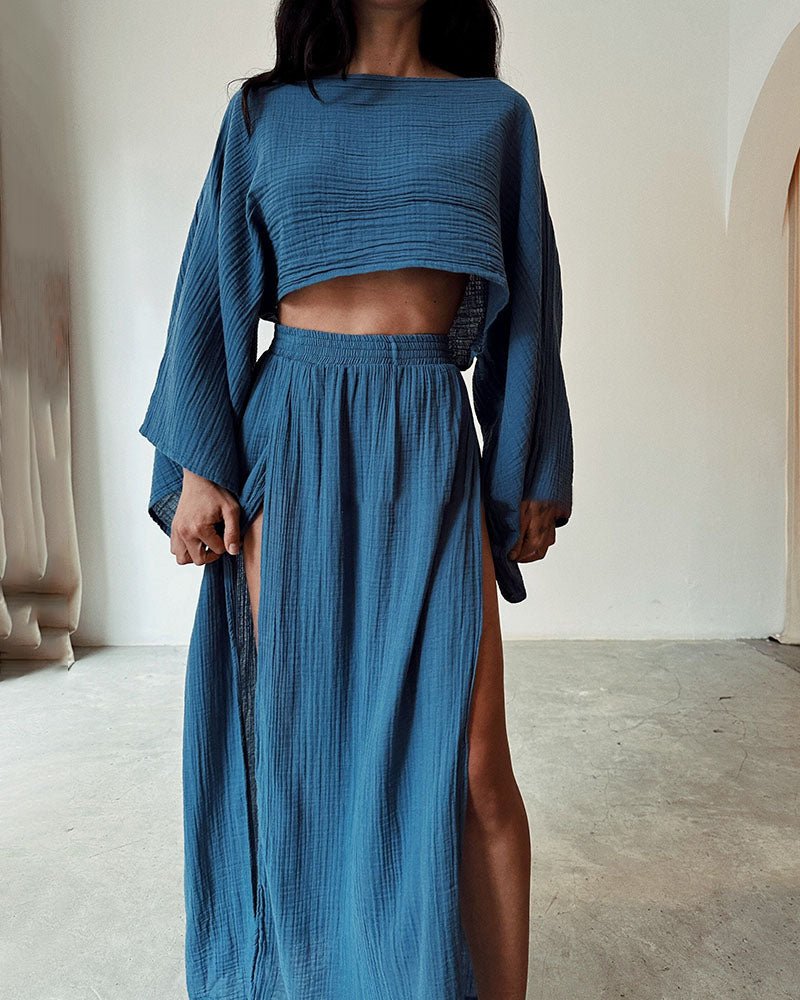 Tweedelige zomerset met cropped top en maxi-rok – SOLARA BREEZE