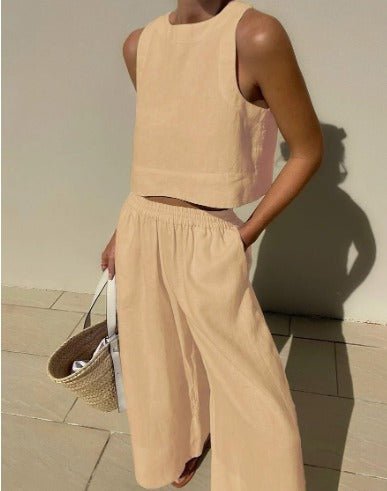 Tweedelige dames zomerset met cropped top en high waist broek – VIVA LINÉA