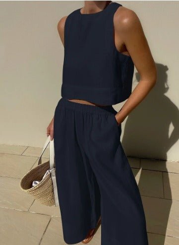 Tweedelige dames zomerset met cropped top en high waist broek – VIVA LINÉA