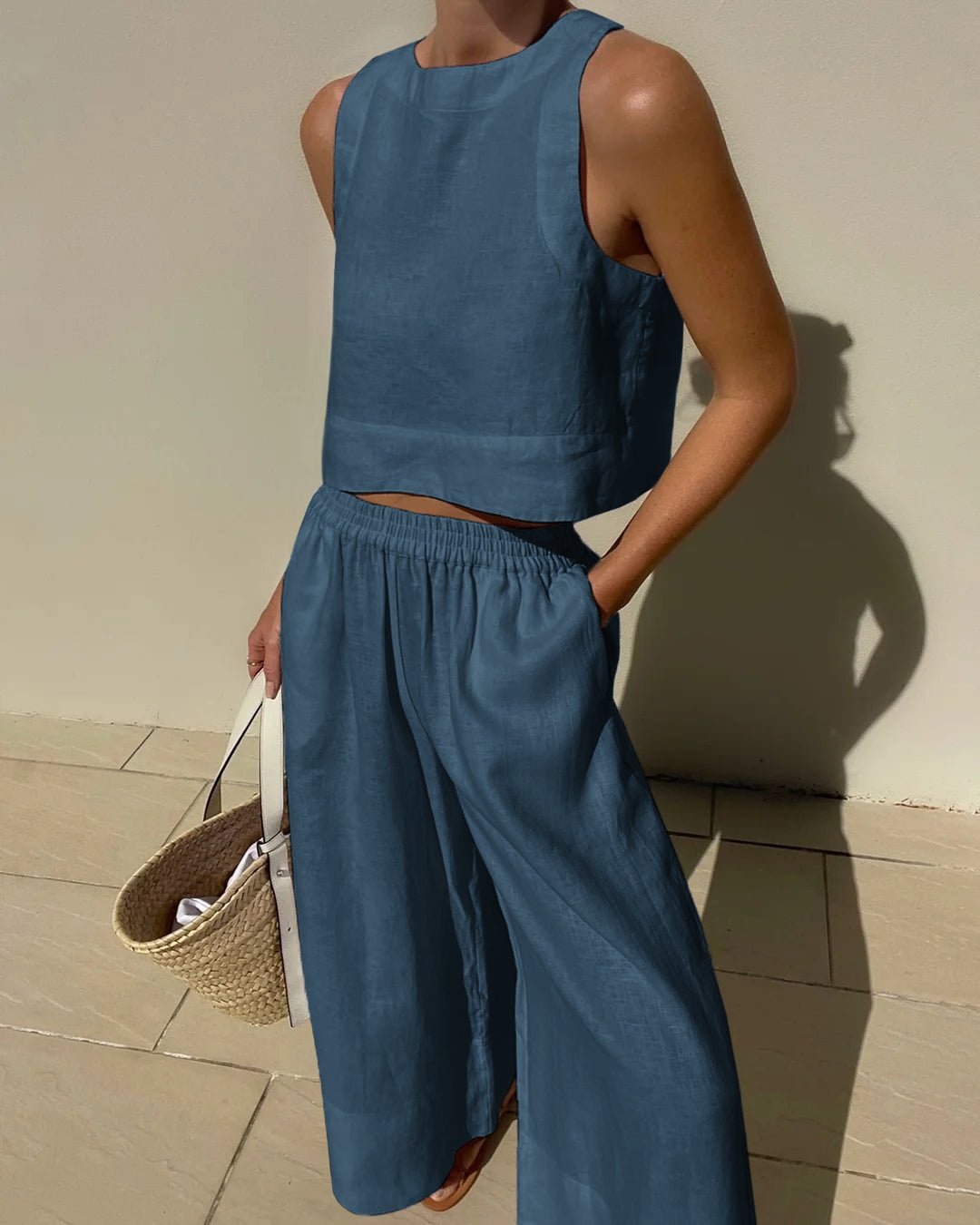 Tweedelige dames zomerset met cropped top en high waist broek – VIVA LINÉA