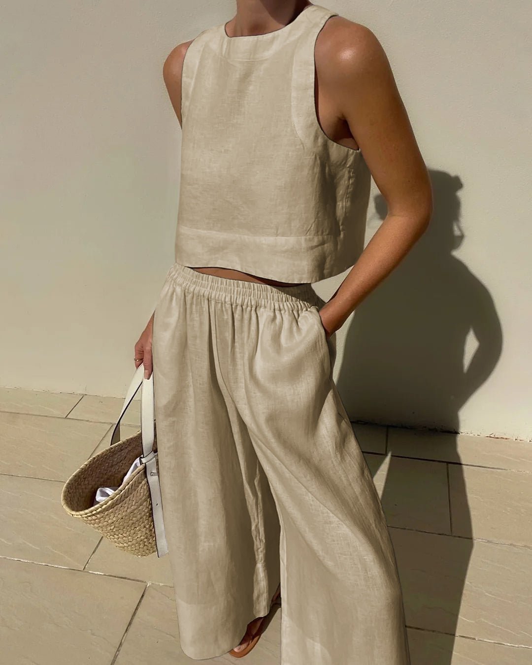 Tweedelige dames zomerset met cropped top en high waist broek – VIVA LINÉA