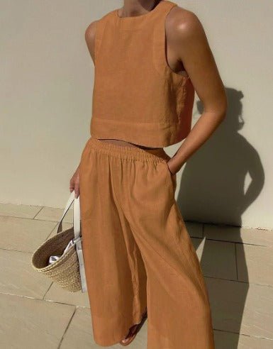 Tweedelige dames zomerset met cropped top en high waist broek – VIVA LINÉA