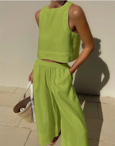Tweedelige dames zomerset met cropped top en high waist broek – VIVA LINÉA