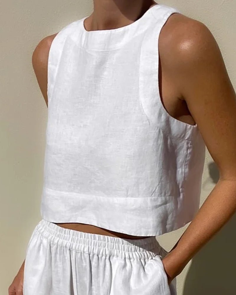 Tweedelige dames zomerset met cropped top en high waist broek – VIVA LINÉA