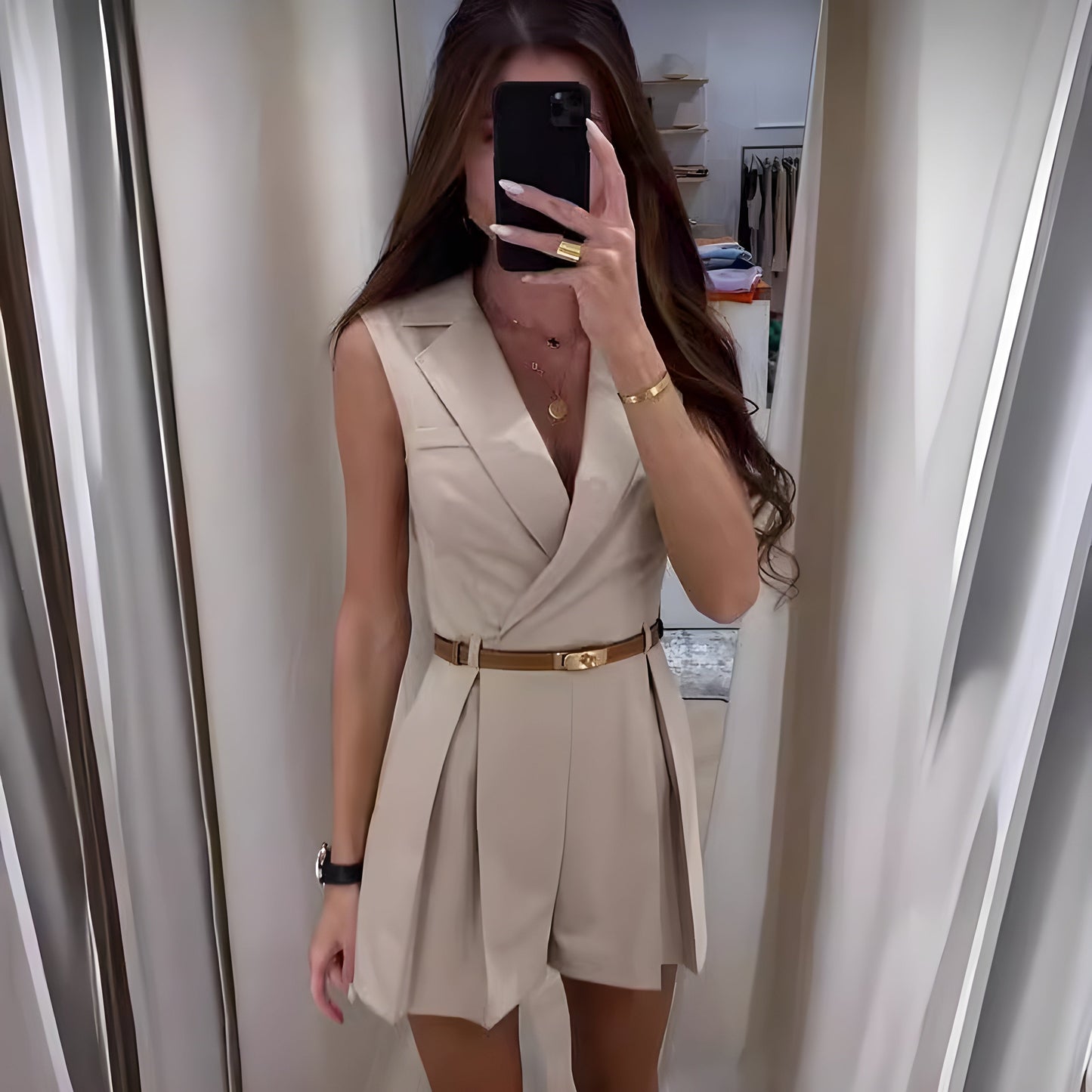 Damesjumpsuit met reverskraag en elegante taillering – MILORA BLAZE