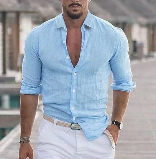 Heren Overhemd met Opstaande Kraag en Diepe Knoopsluiting voor een Verzorgde Look – SALVATORE CLASSIC