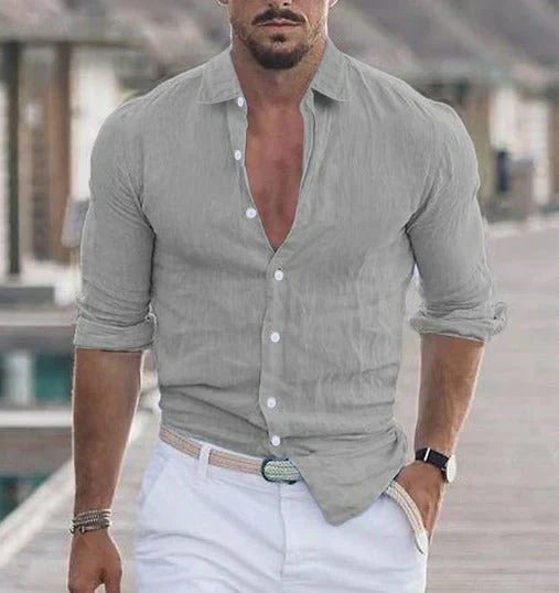 Heren Overhemd met Opstaande Kraag en Diepe Knoopsluiting voor een Verzorgde Look – SALVATORE CLASSIC