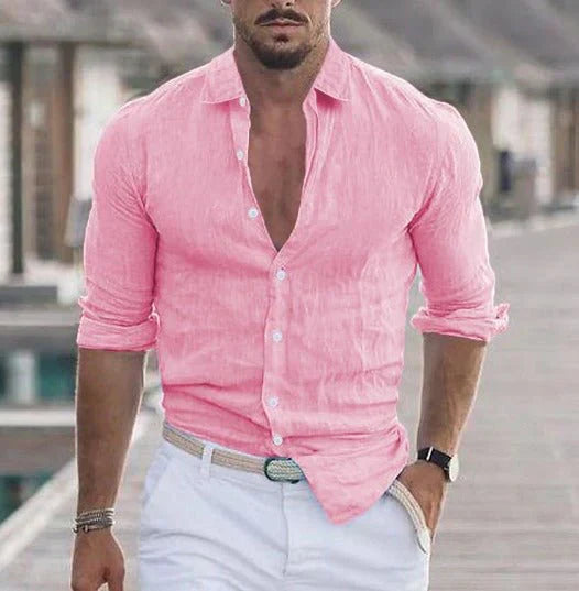 Heren Overhemd met Opstaande Kraag en Diepe Knoopsluiting voor een Verzorgde Look – SALVATORE CLASSIC