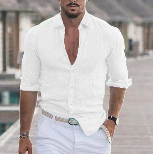 Heren Overhemd met Opstaande Kraag en Diepe Knoopsluiting voor een Verzorgde Look – SALVATORE CLASSIC