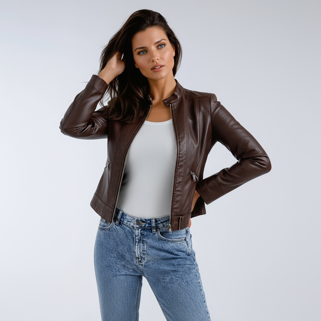 Leren Jas - Dames - Biker Met Rits - Biker Leren - Aurora