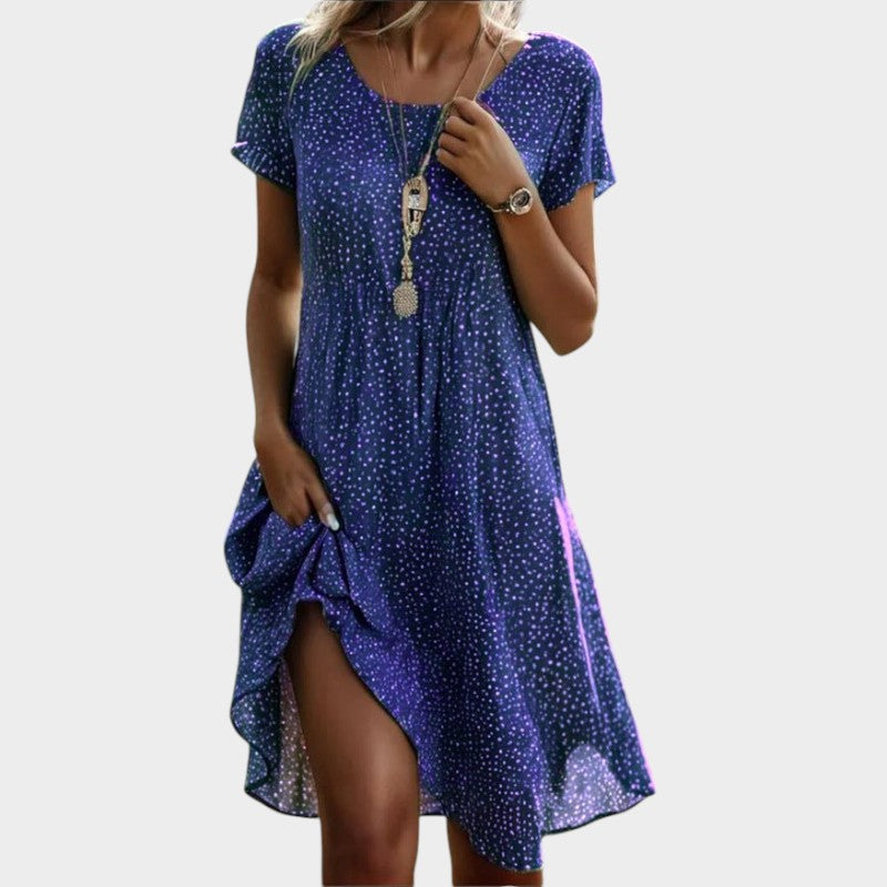 Lichte midi-zomerjurk met V-hals en losse pasvorm – Vellura Ease