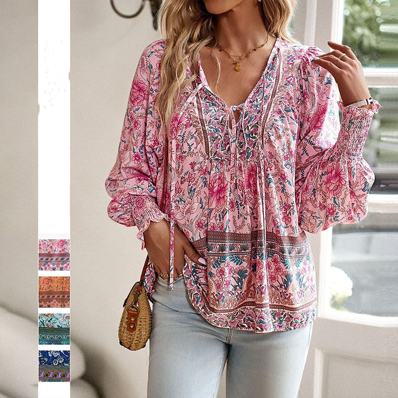 Vrouwen - Bohemian Bloemen Blouse - Lichtgewicht Materiaal - Ademend Comfort - BOHO CHARME