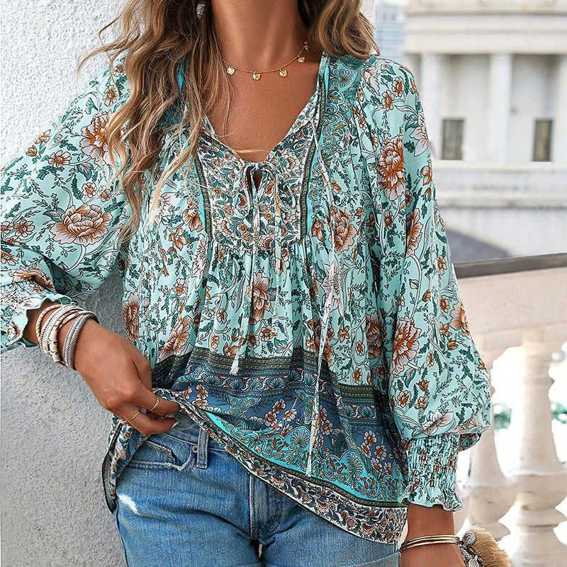 Vrouwen - Bohemian Bloemen Blouse - Lichtgewicht Materiaal - Ademend Comfort - BOHO CHARME
