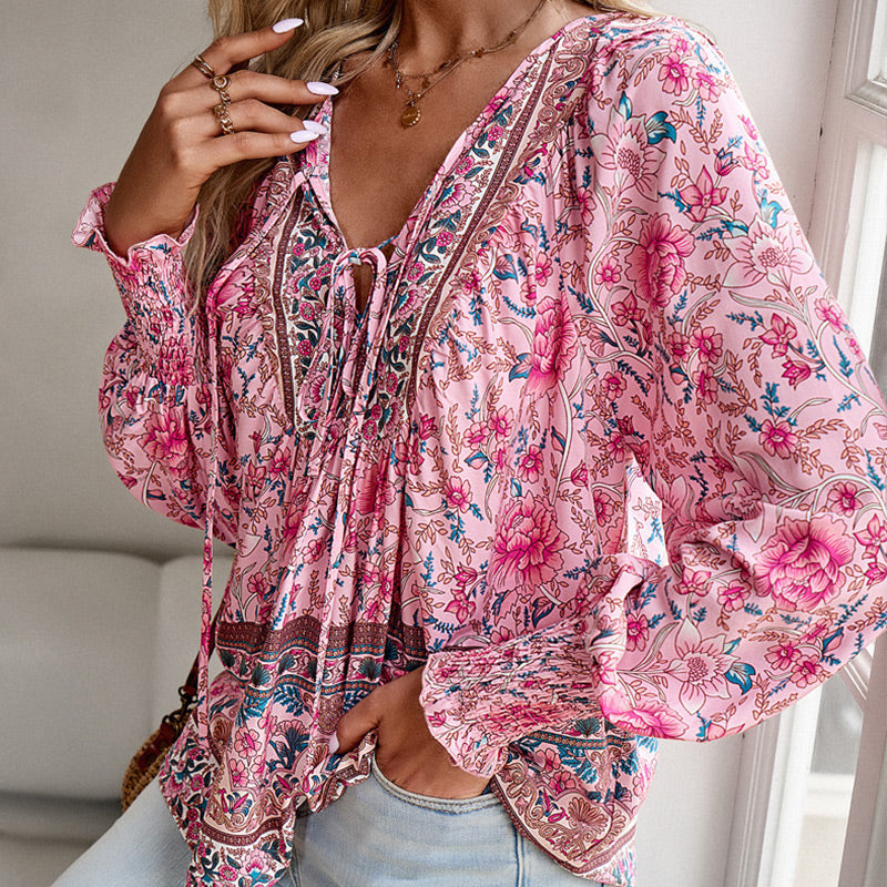Vrouwen - Bohemian Bloemen Blouse - Lichtgewicht Materiaal - Ademend Comfort - BOHO CHARME
