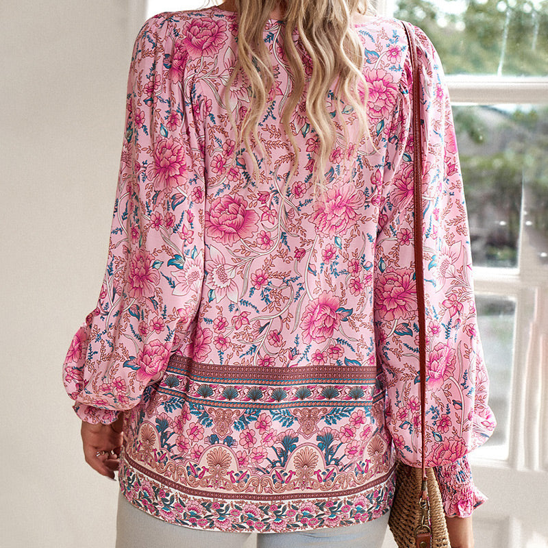 Vrouwen - Bohemian Bloemen Blouse - Lichtgewicht Materiaal - Ademend Comfort - BOHO CHARME