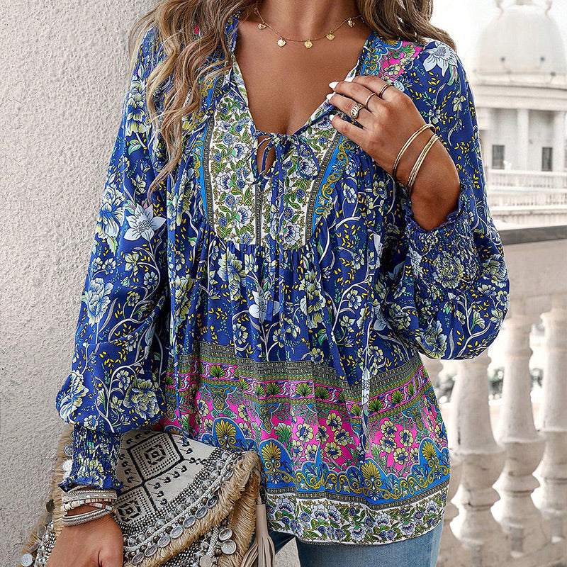 Vrouwen - Bohemian Bloemen Blouse - Lichtgewicht Materiaal - Ademend Comfort - BOHO CHARME