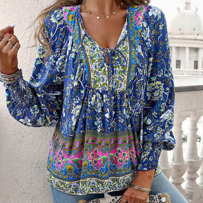 Vrouwen - Bohemian Bloemen Blouse - Lichtgewicht Materiaal - Ademend Comfort - BOHO CHARME