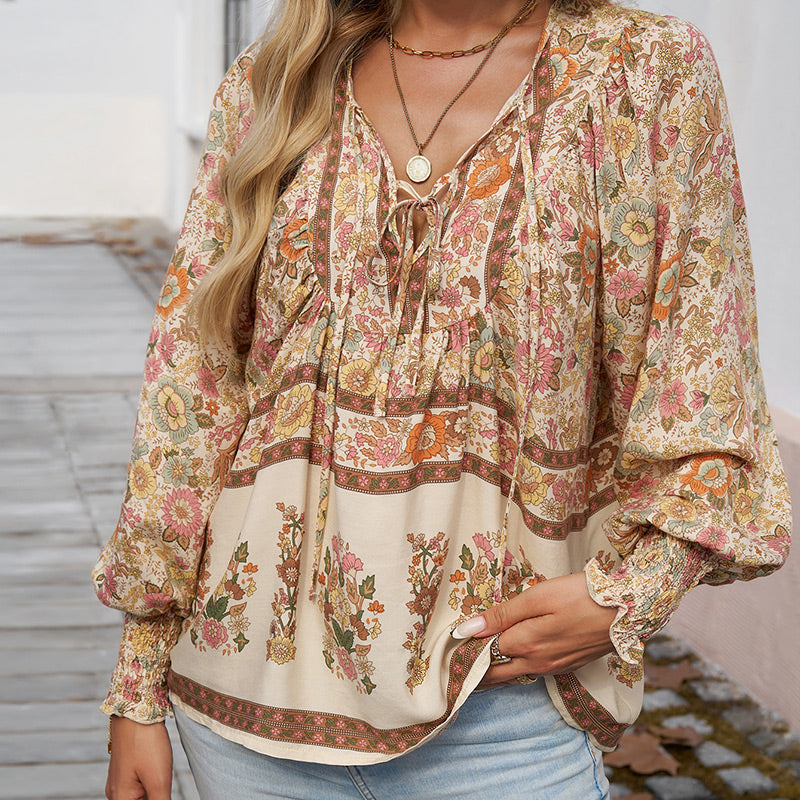 Vrouwen - Bohemian Bloemen Blouse - Lichtgewicht Materiaal - Ademend Comfort - BOHO CHARME