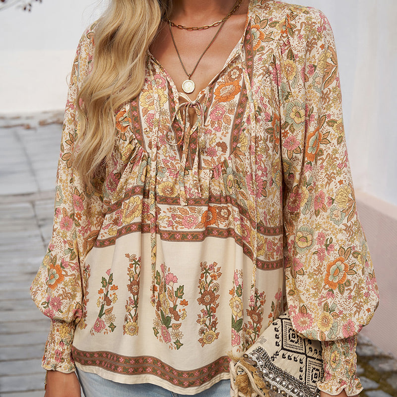 Vrouwen - Bohemian Bloemen Blouse - Lichtgewicht Materiaal - Ademend Comfort - BOHO CHARME