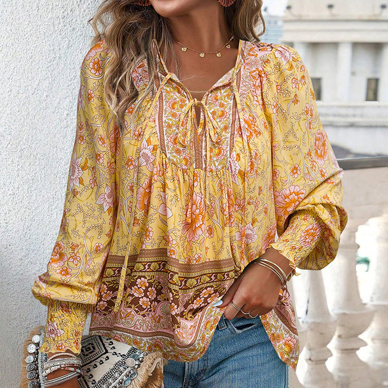 Vrouwen - Bohemian Bloemen Blouse - Lichtgewicht Materiaal - Ademend Comfort - BOHO CHARME