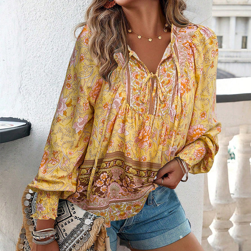 Vrouwen - Bohemian Bloemen Blouse - Lichtgewicht Materiaal - Ademend Comfort - BOHO CHARME