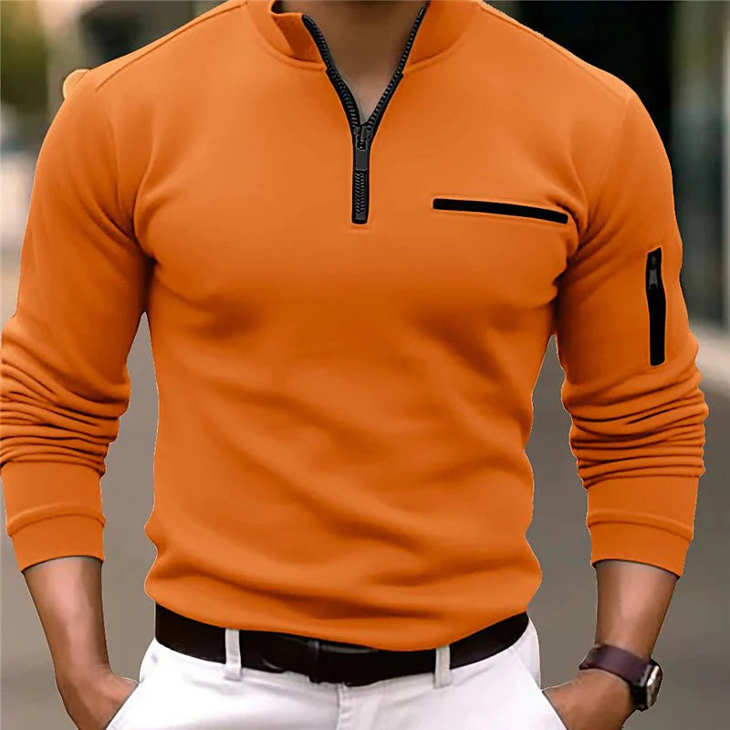 HAYDEN – Lange mouwen zip-up trui met borstzak voor een casual en praktische uitstraling