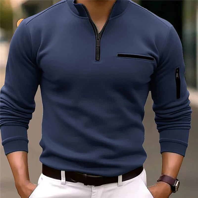 HAYDEN – Lange mouwen zip-up trui met borstzak voor een casual en praktische uitstraling