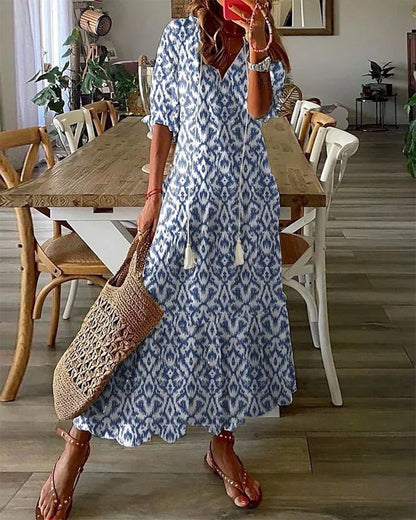 Luchtige maxi-jurk met elegante pasvorm en zomeruitstraling – Sorelia DuneFlow