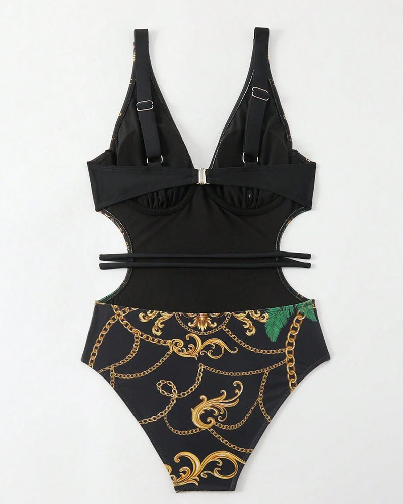 Badpak - Vrouwen - Spandex en Polyester - Retro Print - VINTAGE STIJL