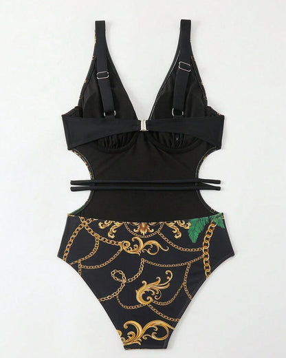 Badpak - Vrouwen - Spandex en Polyester - Retro Print - VINTAGE STIJL