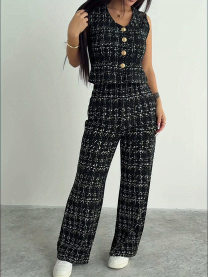 Dames - Mouwloze Tweed Top met Lange Broek - Elegante Stijl - Comfortabele Set - ANTEA SET