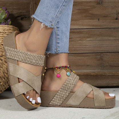 Dames - Instapsandalen - Kurk Sleehak - Comfortabele Zomerfootwear - VELMA SANDALEN