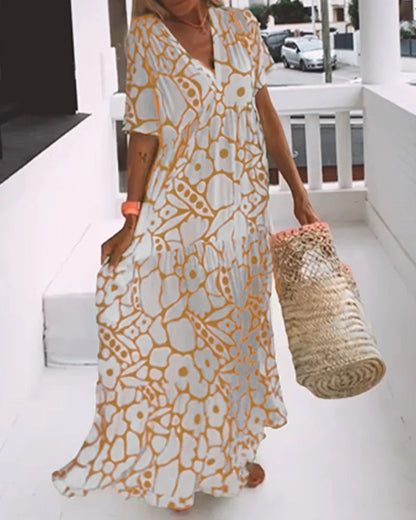 Luchtige Maxi-Jurk Met Abstracte Bloemenprint Voor Zomerse Vrijheid – MELANIA ARTISTIQUE