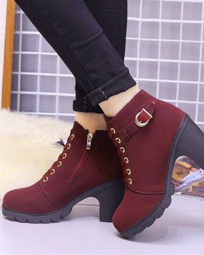 Veterschoenen - Dames - Pu Leer - Dikke Hak Schoenen - Luna