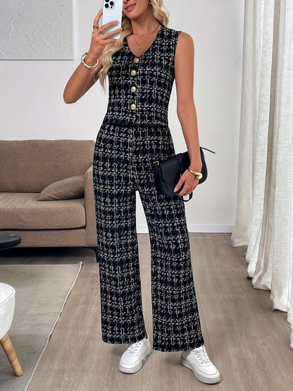 Dames - Mouwloze Tweed Top met Lange Broek - Elegante Stijl - Comfortabele Set - ANTEA SET