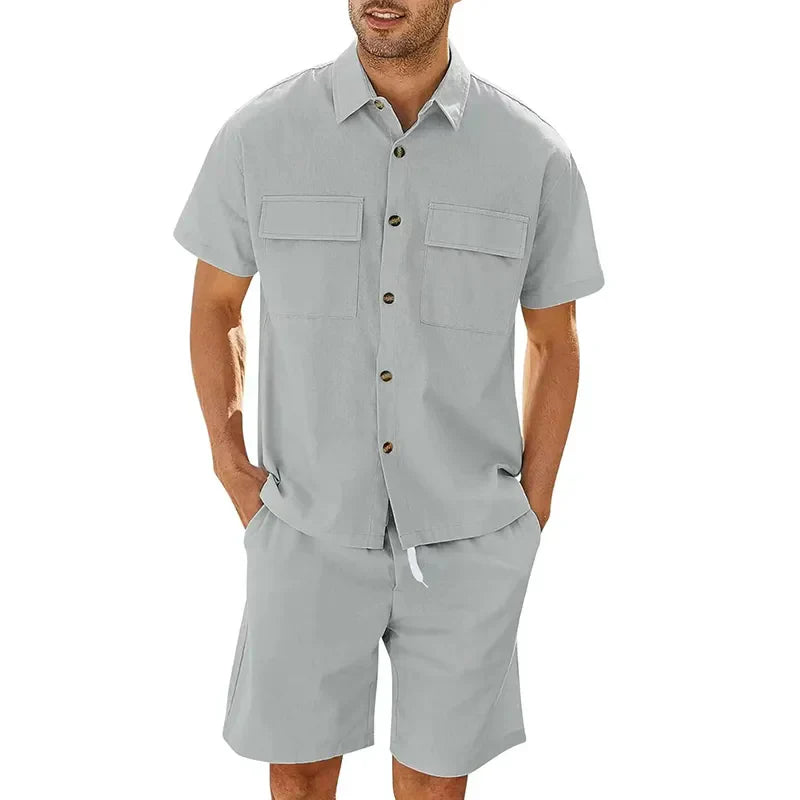 Casual tweedelige heren zomeroutfit met luchtige linnenlook – VaroSet Breeze