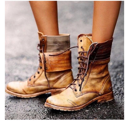 Dameslaarzen - Women - Imitatieleer - Laars - Combat Laarzen