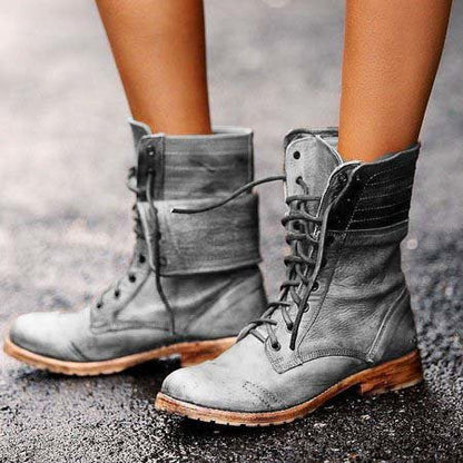 Dameslaarzen - Women - Imitatieleer - Laars - Combat Laarzen