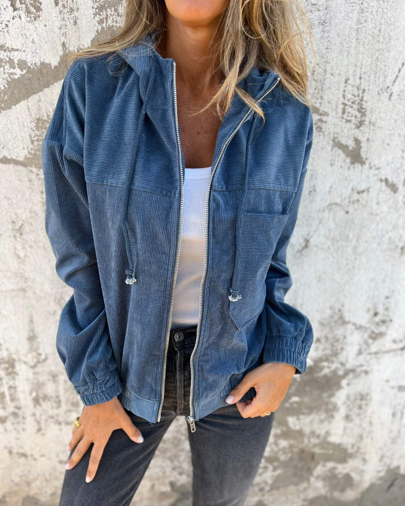 Corduroy damesjas met capuchon en ritssluiting – Cordalyn Hood