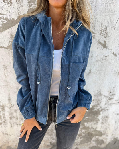 Corduroy damesjas met capuchon en ritssluiting – Cordalyn Hood