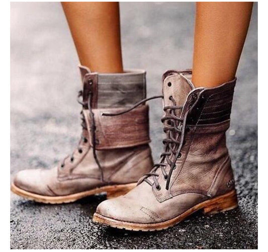 Dameslaarzen - Women - Imitatieleer - Laars - Combat Laarzen