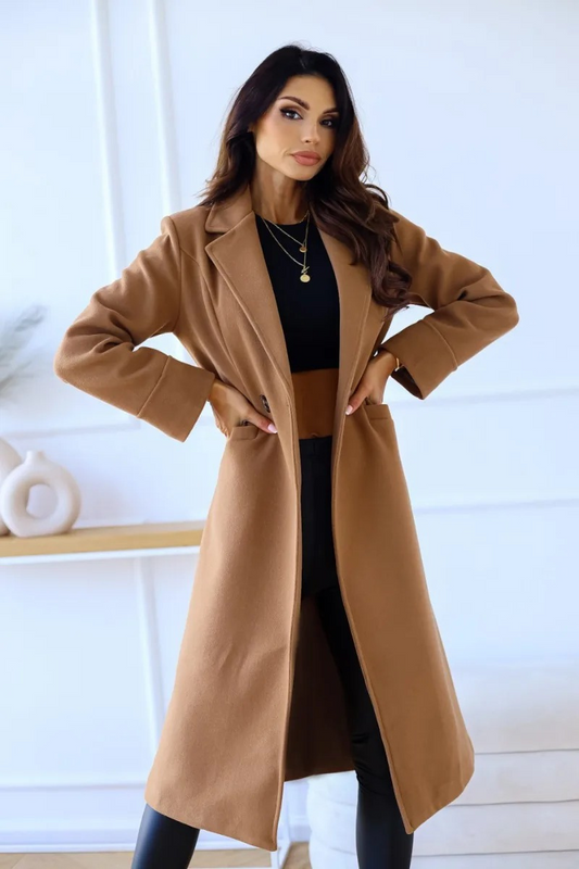 SELENA - Verfijnde lange dames trenchcoat met reverskraag en open voorkant