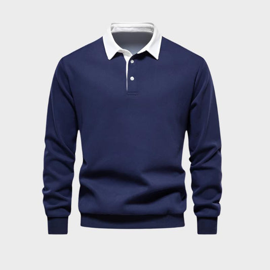 RENZO - Elegant poloshirt met contrasterende kraag en lange mouwen