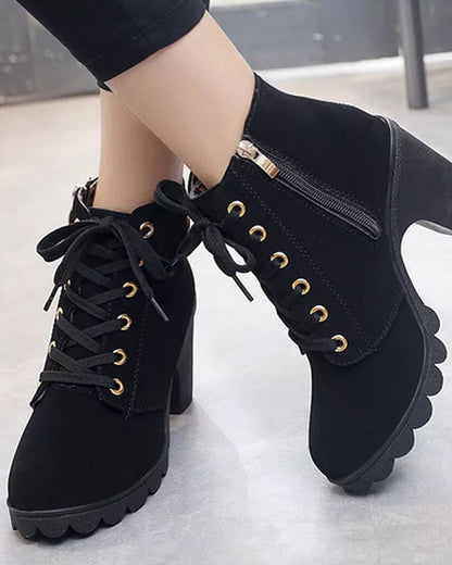 Veterschoenen - Dames - Pu Leer - Dikke Hak Schoenen - Luna