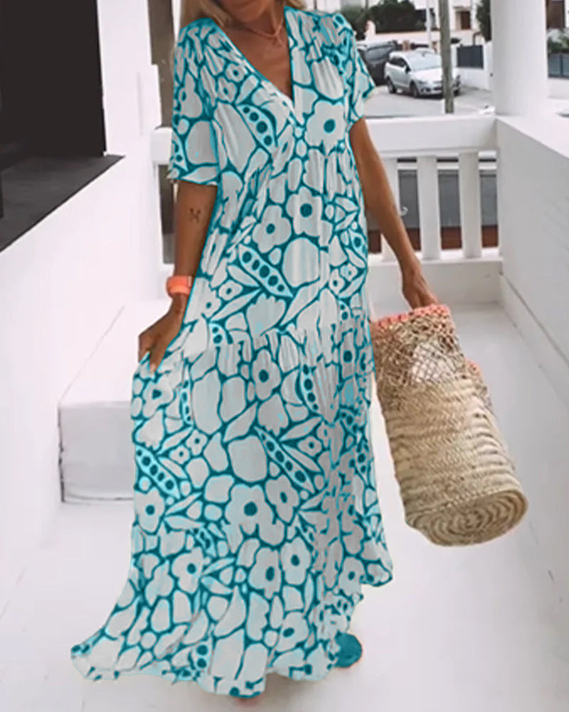 Luchtige Maxi-Jurk Met Abstracte Bloemenprint Voor Zomerse Vrijheid – MELANIA ARTISTIQUE