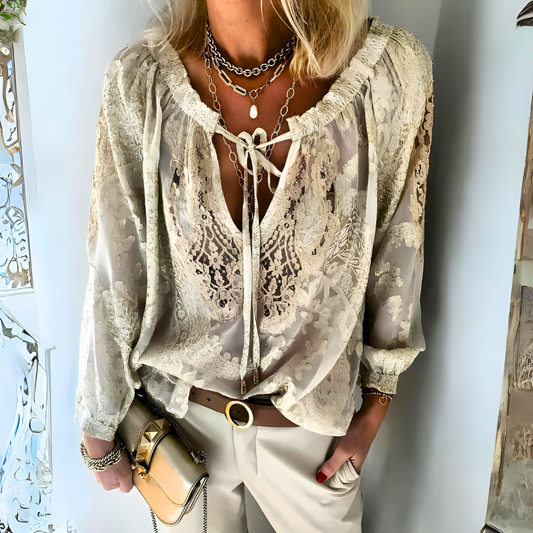 Lichte Blouse - Dames - Kantaccenten - Elegante Kleding - VINTAGE TOUCH