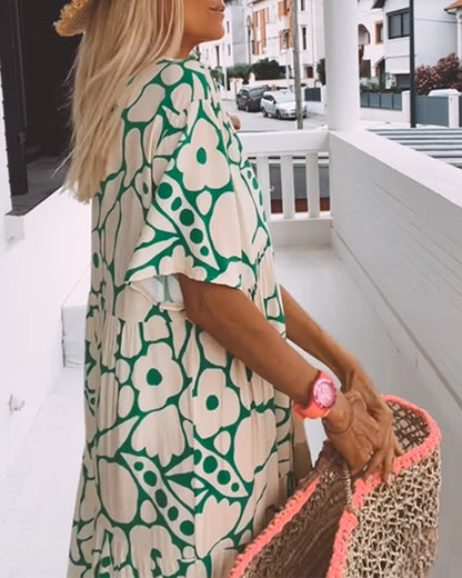Luchtige Maxi-Jurk Met Abstracte Bloemenprint Voor Zomerse Vrijheid – MELANIA ARTISTIQUE