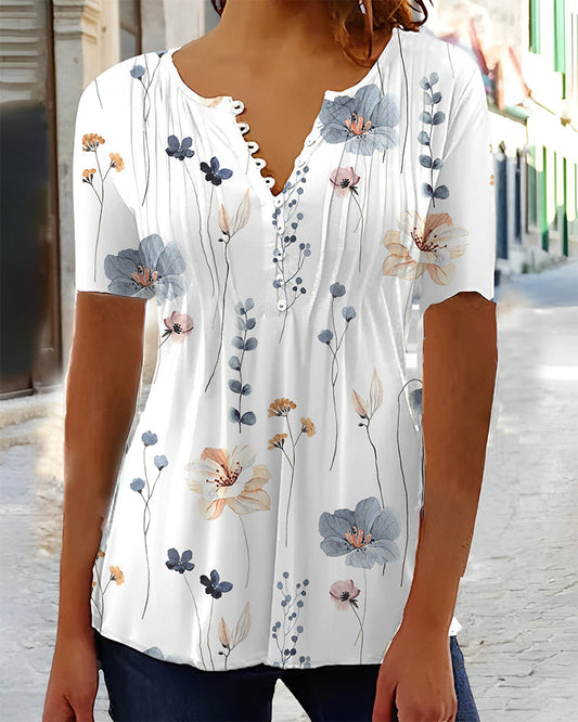 Vrouwelijke Bloemenprint Top met Delicate Knoopjes en Zachte Halslijn – LIANNE FLAIR