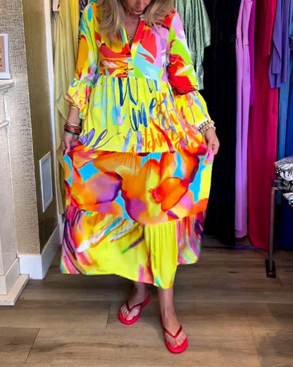 Dames - Maxi Jurk - Vloeiende Pasvorm - Kleurrijke Print - Zomerstijl